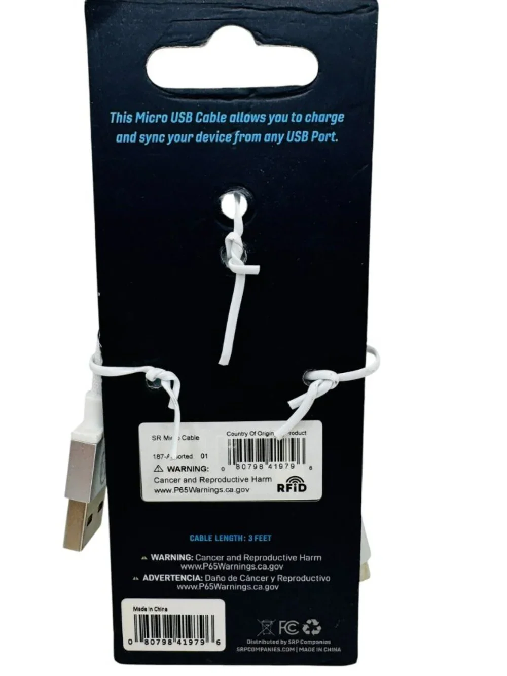 Solaray Micro USB Cable 3 Ft White Braided Charge Sync Cord